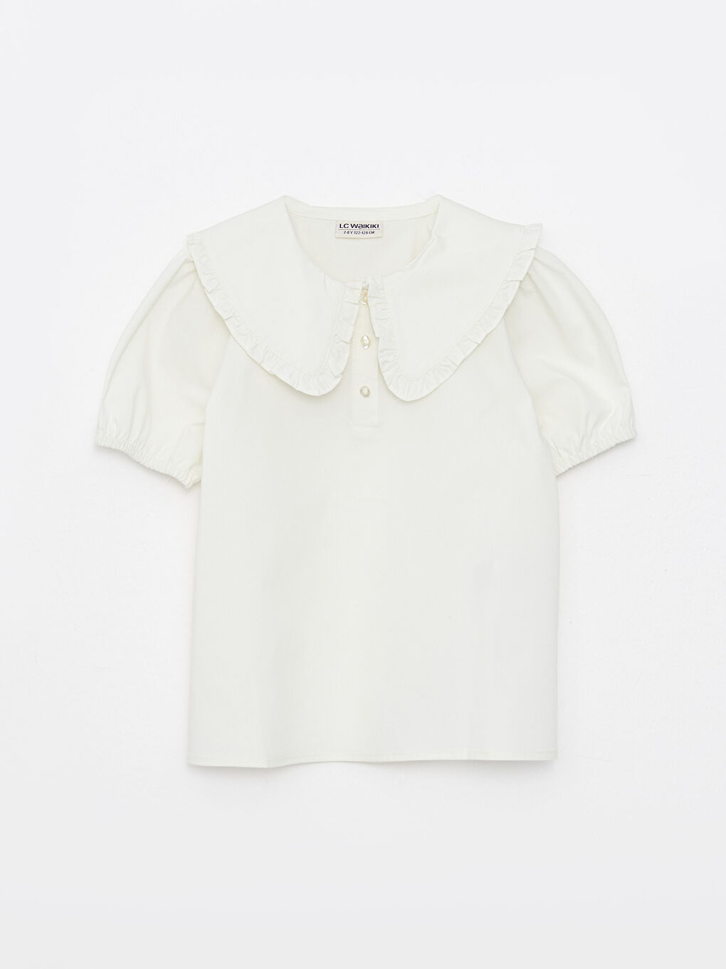 Baby Collar Basic Short Sleeve Poplin Girl's Blouse