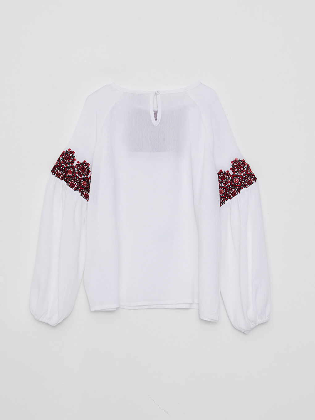 Crew Neck Embroidered Long Sleeve Girl's Blouse-1