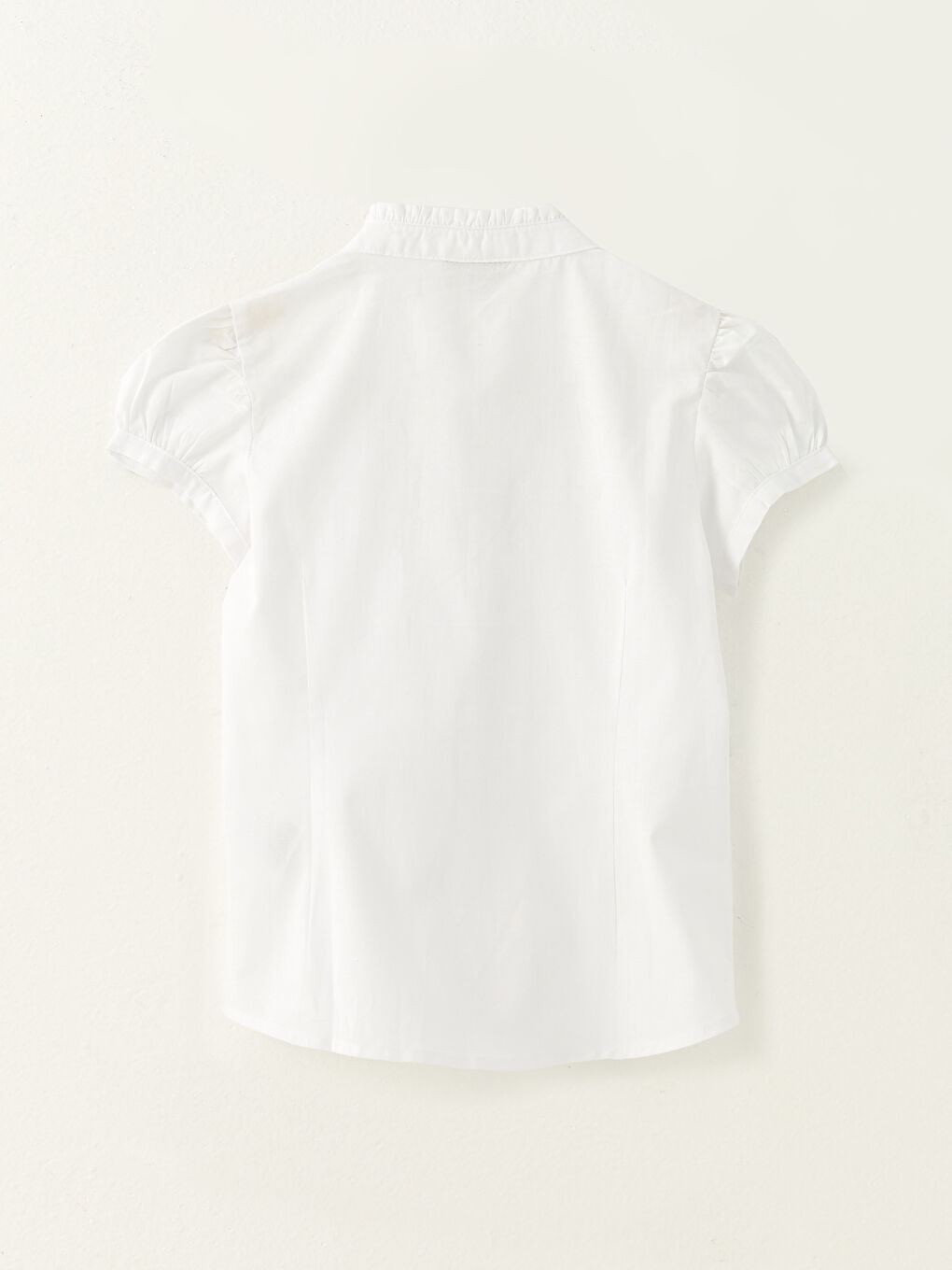 Grandad Collar Basic Short Sleeve Poplin Girl Shirt-1