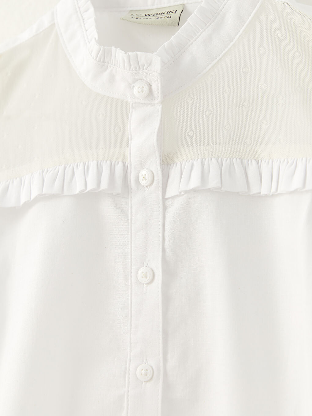 Grandad Collar Basic Short Sleeve Poplin Girl Shirt-2