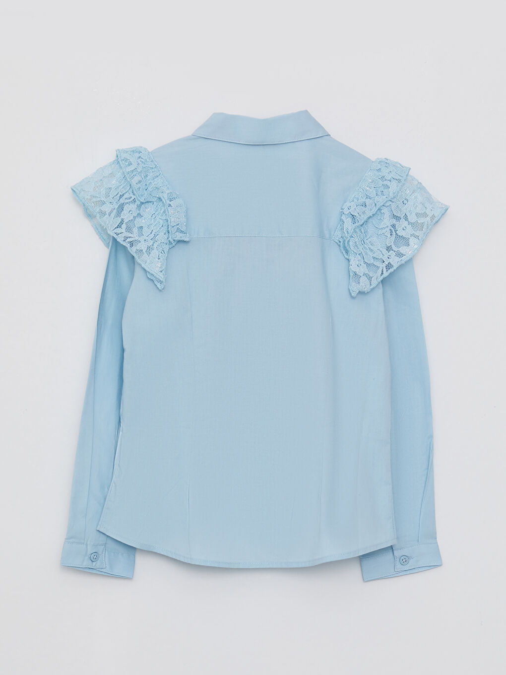 قميص بناتي بوبلين بأكمام طويلة وتفاصيل دانتيل-1
