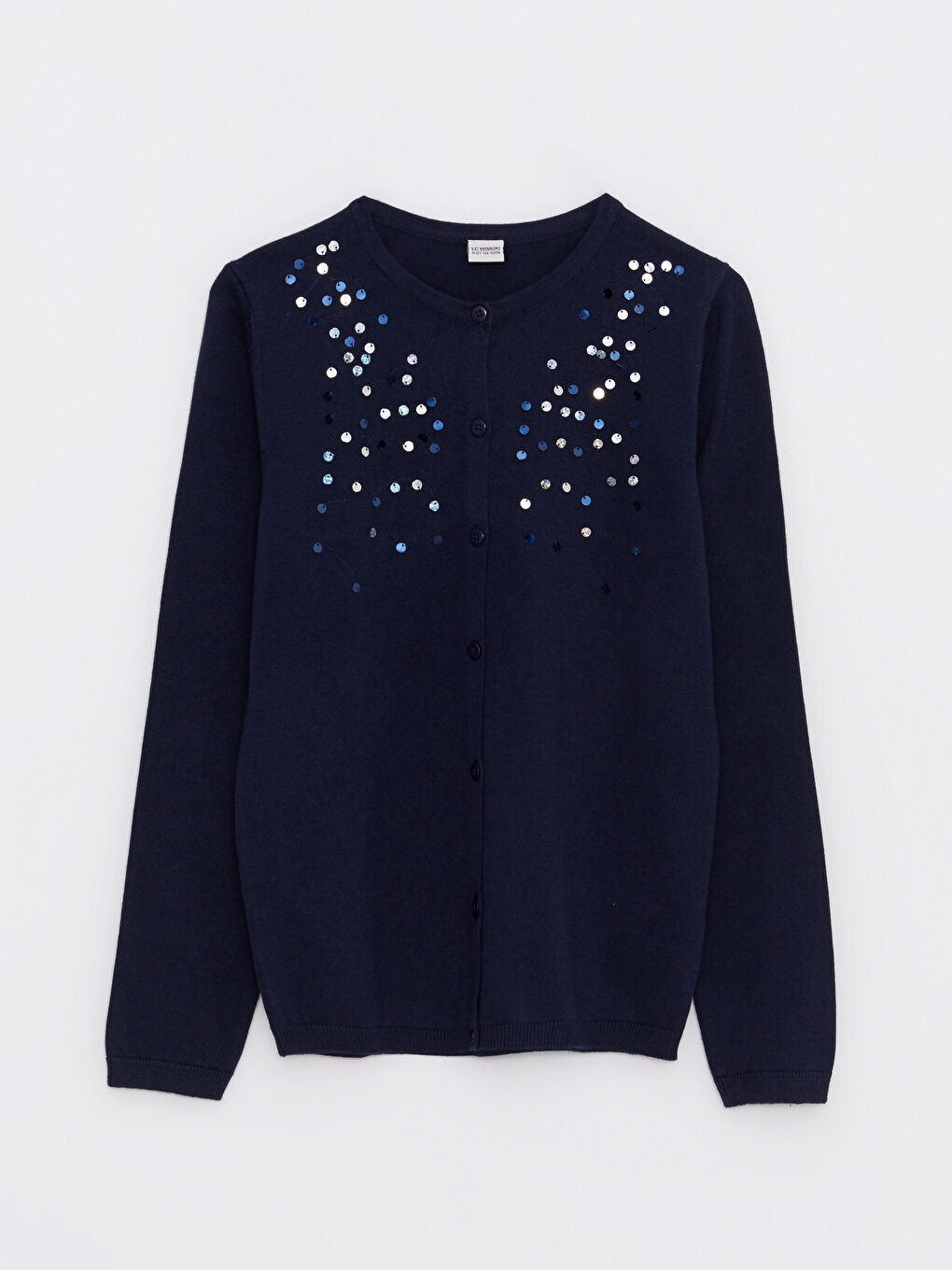 LCW Kids Cardigan für Mädchen mit Rundhalsausschnitt, Paillettenstickerei und langen Ärmeln -W20815Z4-HRC