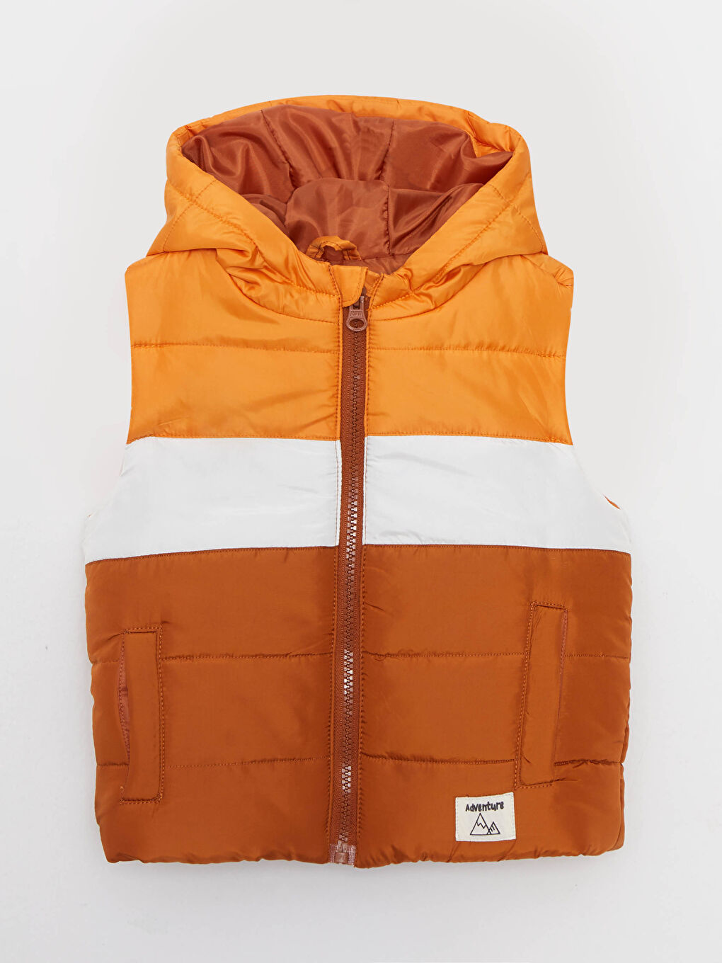 Turuncu Kapüşonlu Renk Bloklu Erkek Bebek Şişme Yelek