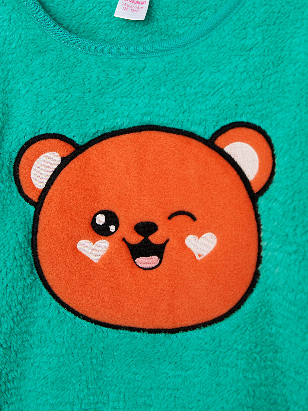 Crew Neck Embroidered Long Sleeve Fleece Girl Pajama Set-8