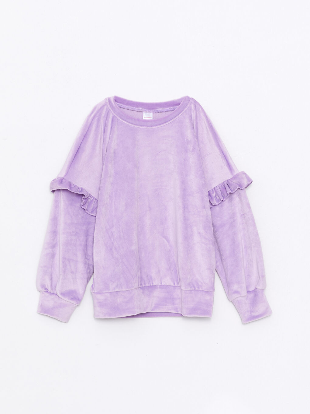 طقم بيجامة بناتي كم طويل ياقة دائرية قطيفة سادة-1