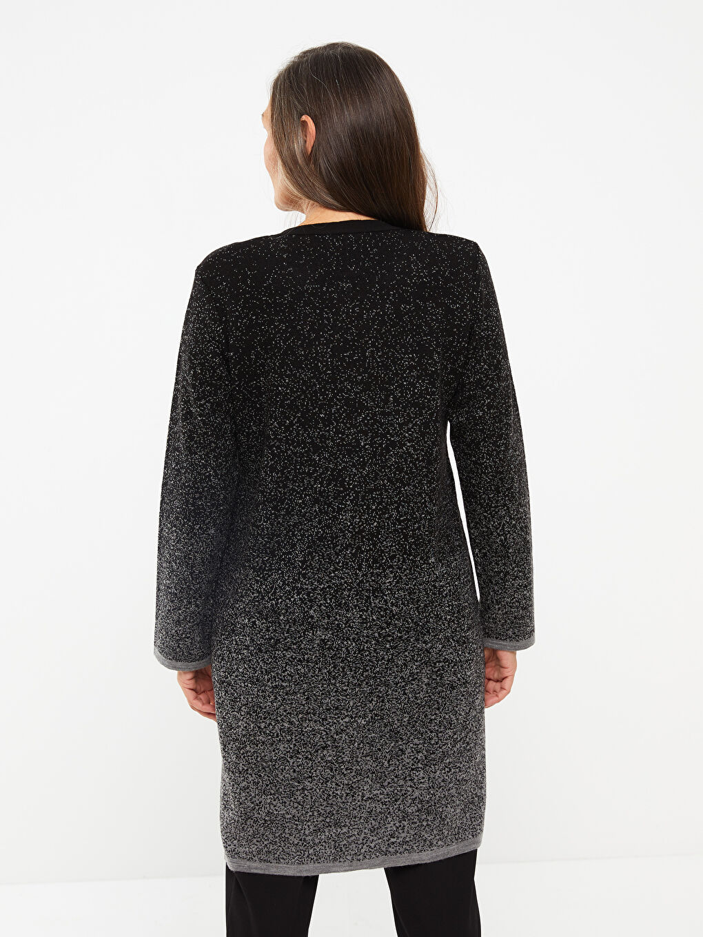 Siyah Bisiklet Yaka Desenli Uzun Kollu Kadın Hırka-4