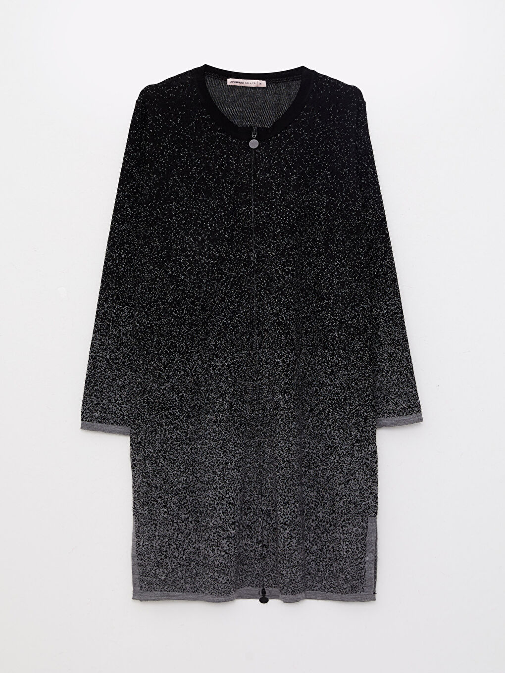 Siyah Bisiklet Yaka Desenli Uzun Kollu Kadın Hırka-5