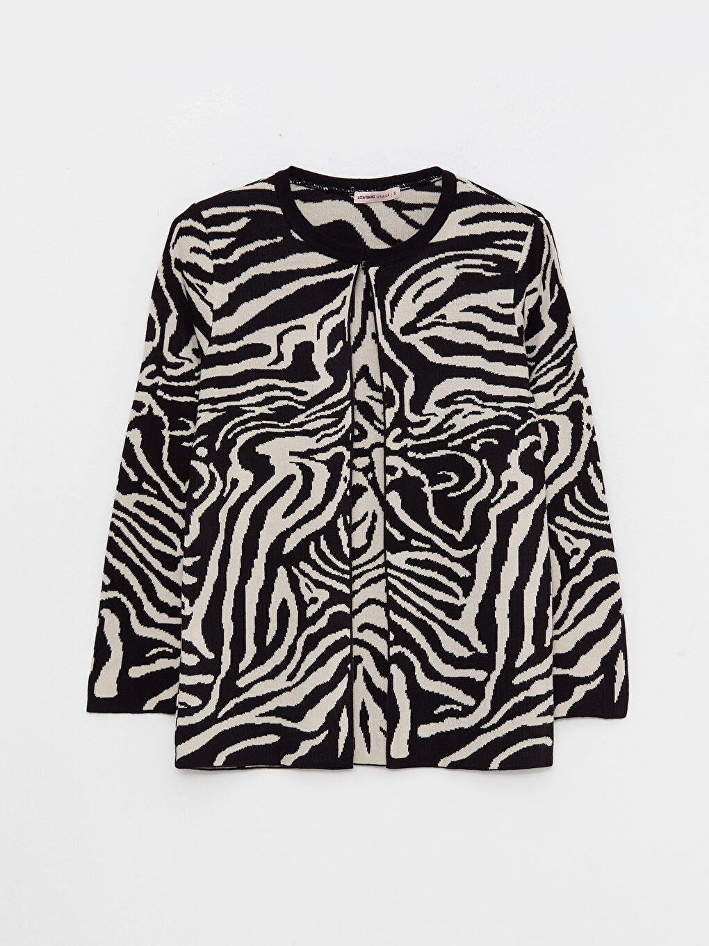 Siyah Bisiklet Yaka Desenli Uzun Kollu Kadın Triko Hırka-5