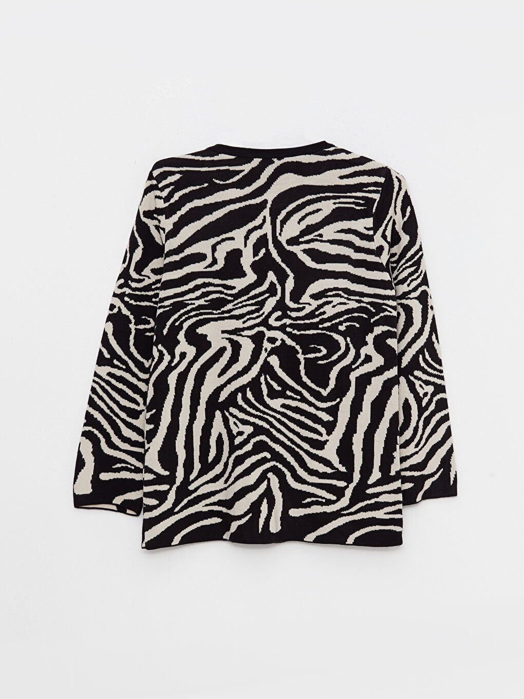 Siyah Bisiklet Yaka Desenli Uzun Kollu Kadın Triko Hırka-6