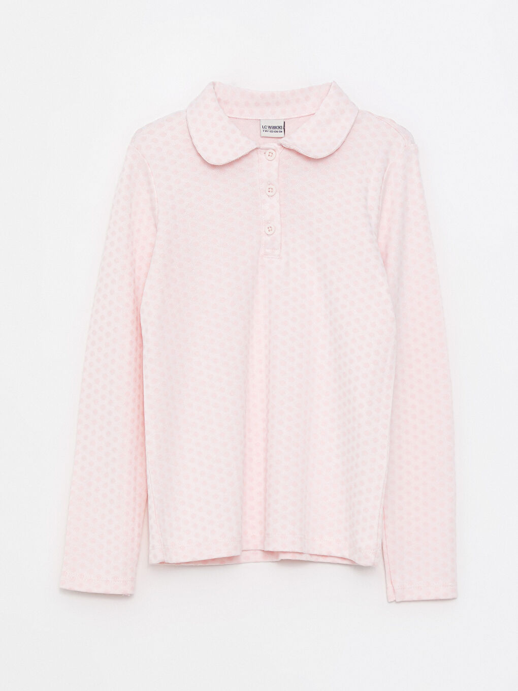 Polo Neck Self-Patterned Long Sleeve Girl's T-Shirt