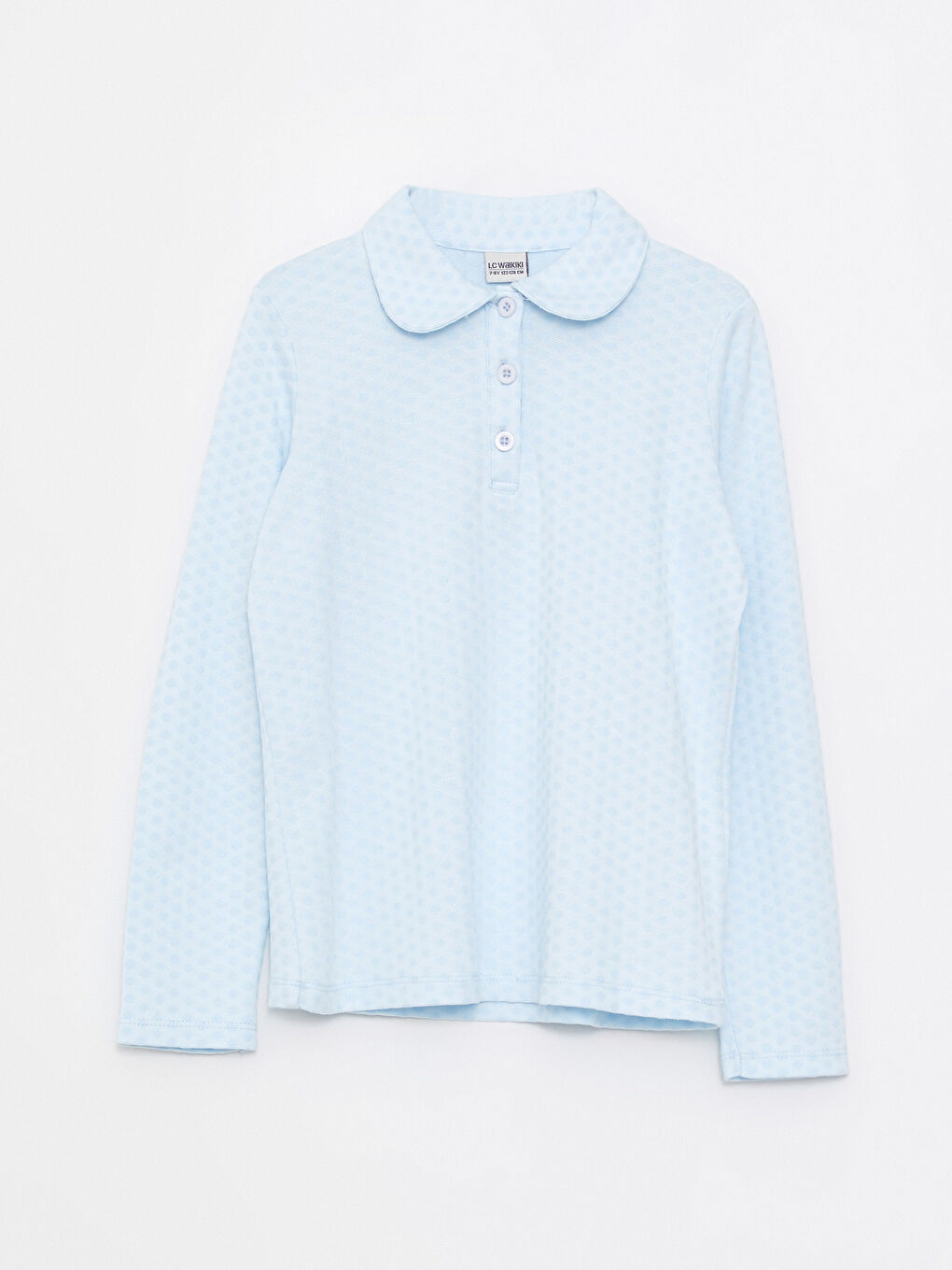 Polo Neck Self-Patterned Long Sleeve Girl's T-Shirt