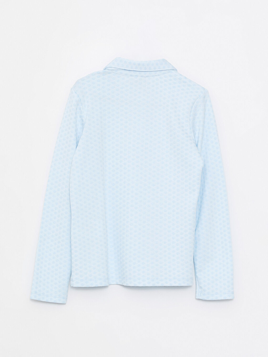 Polo Neck Self-Patterned Long Sleeve Girl's T-Shirt-1