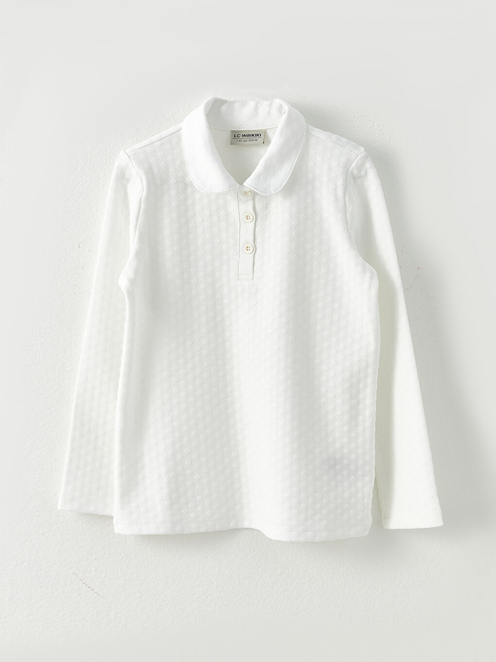 Polo Neck Self-Patterned Long Sleeve Girl's T-Shirt -W20830Z4-R9J