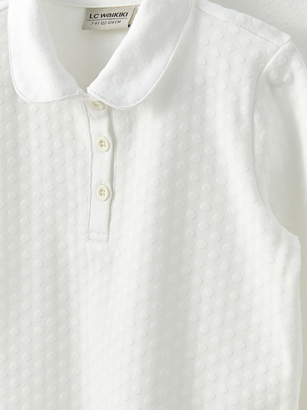 Polo Neck Self-Patterned Long Sleeve Girl's T-Shirt -W20830Z4-R9J