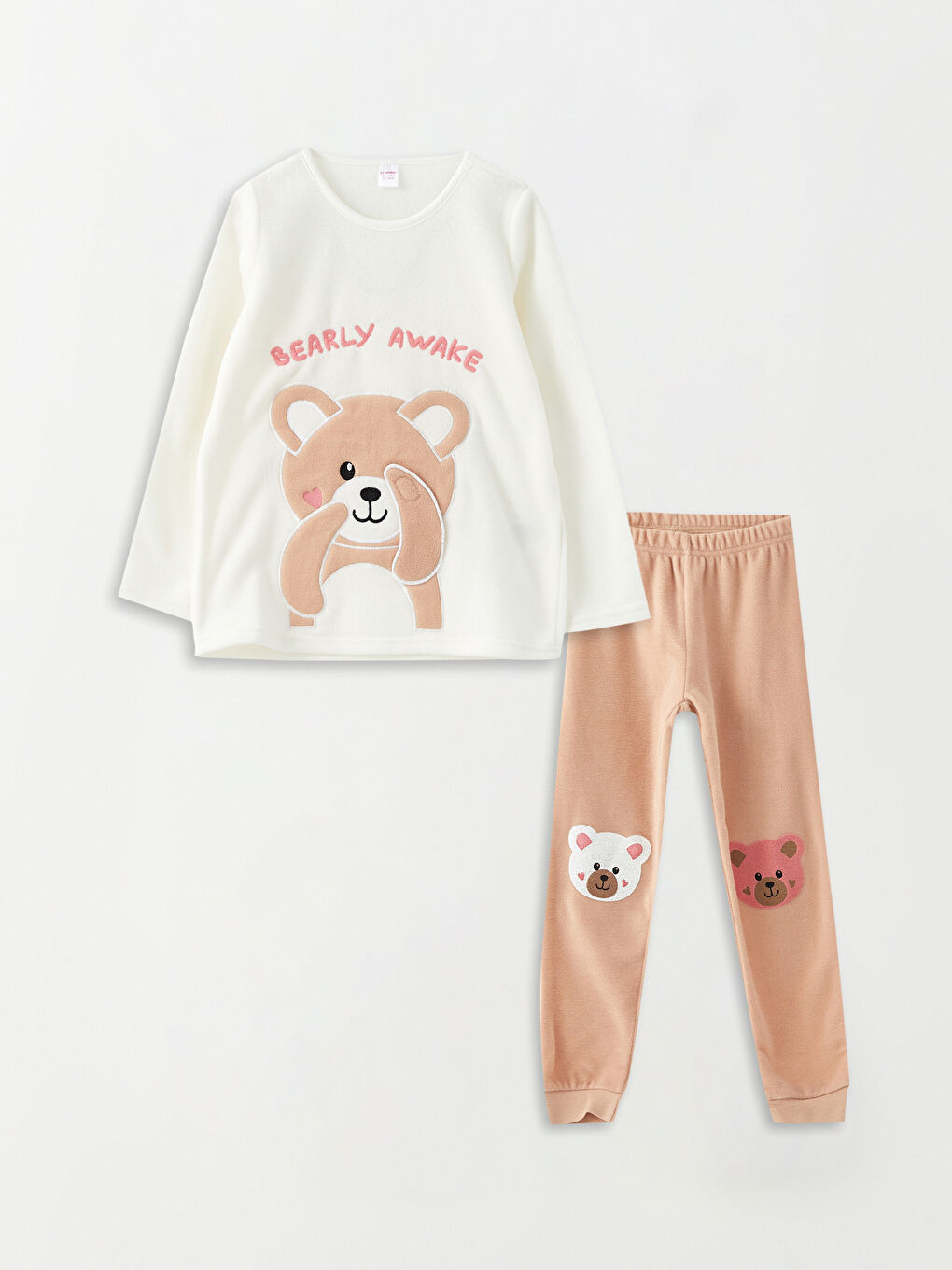 LCW Kids Rundhalsausschnitt Besticktes Langarm Fleece Mädchen Pyjama-Set -W20835Z4-FDU