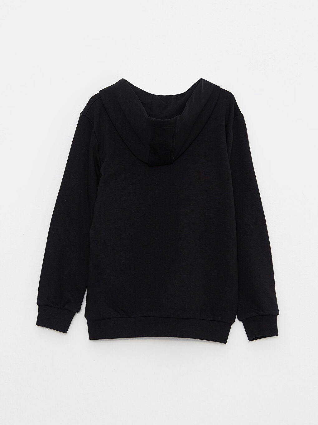 Siyah Kapüşonlu Basic Uzun Kollu Erkek Çocuk Fermuarlı Sweatshirt-1