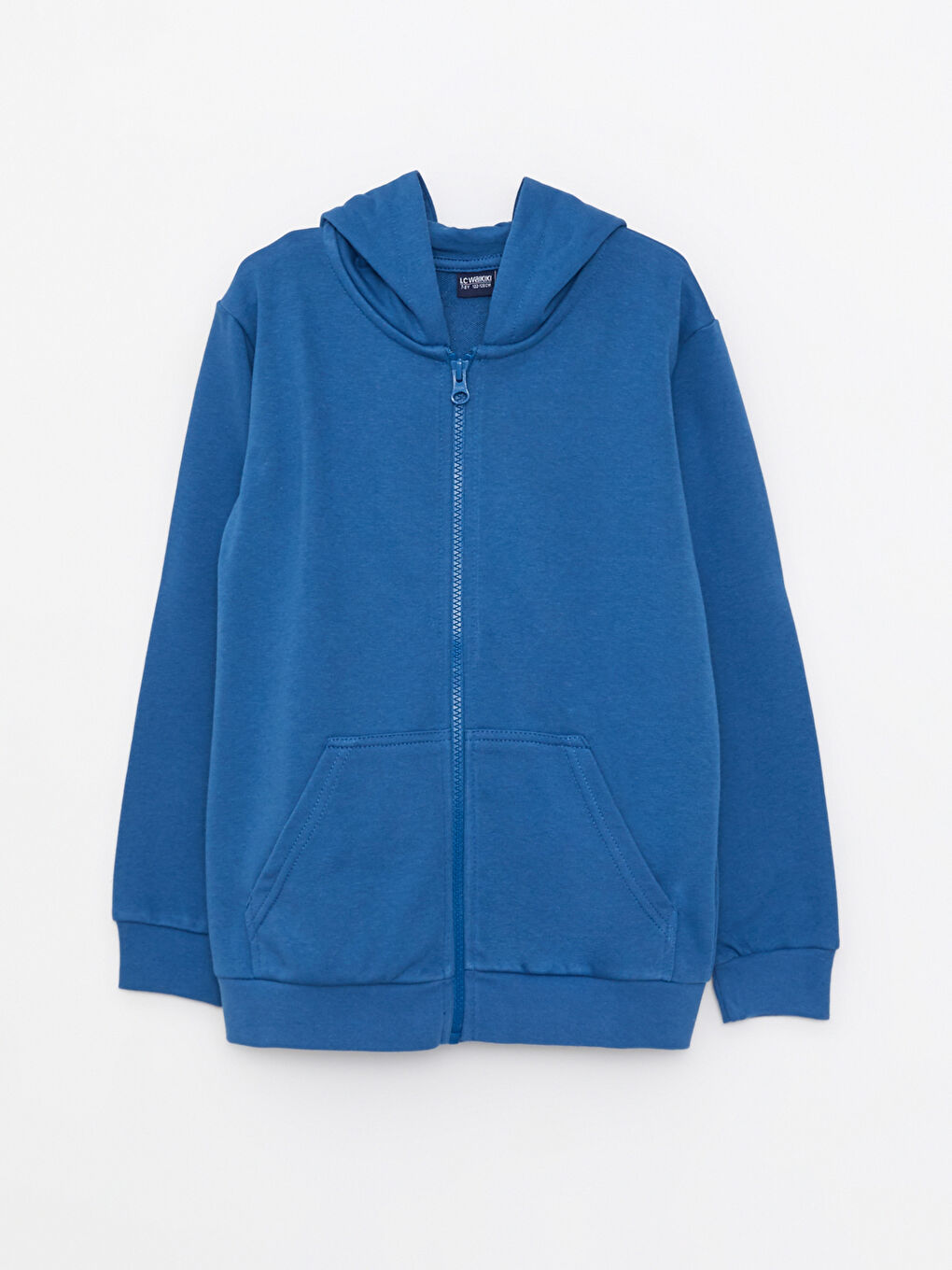 Mavi Kapüşonlu Basic Uzun Kollu Erkek Çocuk Fermuarlı Sweatshirt