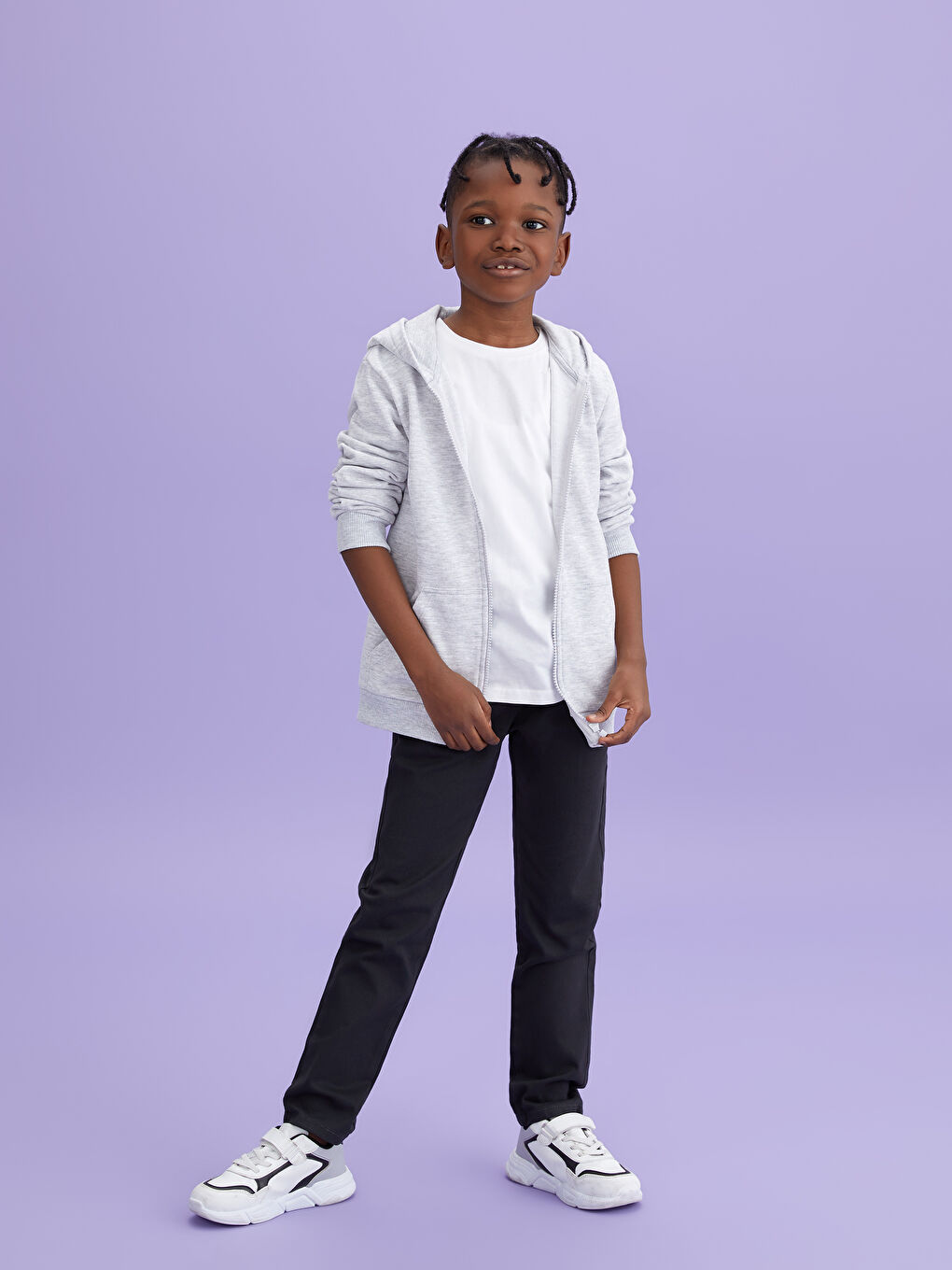 Φούτερ με φερμουάρ για αγόρια με κουκούλα, βασικό, μακρυμάνικο-1