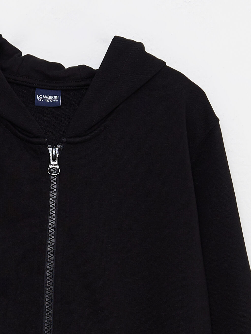 Siyah Kapüşonlu Basic Uzun Kollu Erkek Çocuk Fermuarlı Sweatshirt-2