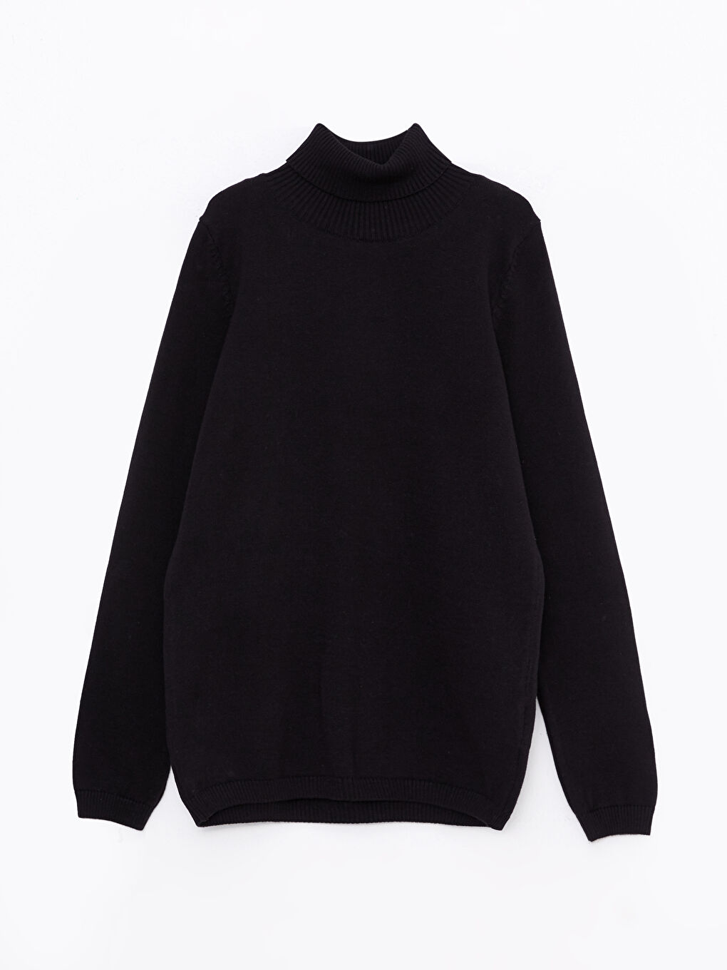 Siyah Balıkçı Yaka Basic Uzun Kollu Kız Çocuk Triko Kazak