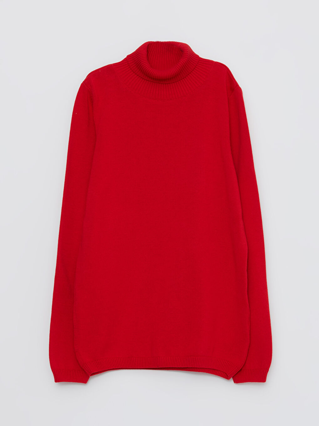 Kırmızı Balıkçı Yaka Basic Uzun Kollu Kız Çocuk Triko Kazak