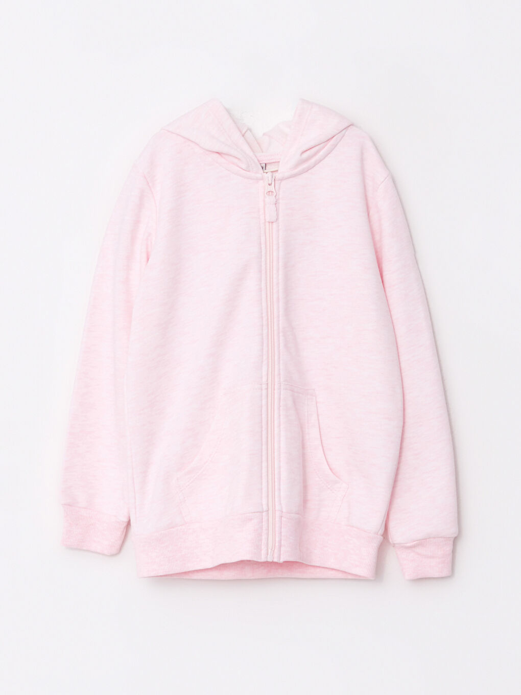 LCW Kids Pembe Melanj Kapüşonlu Basic Uzun Kollu Kız Çocuk Fermuarlı Sweatshirt