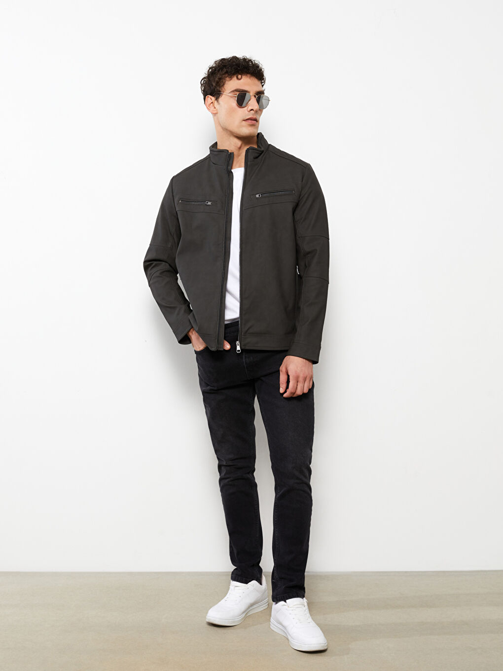 Standard Fit Collared Neck Men's Leather Look Coat