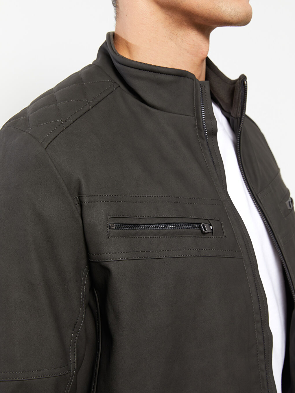 Standard Fit Collared Neck Men's Leather Look Coat-3