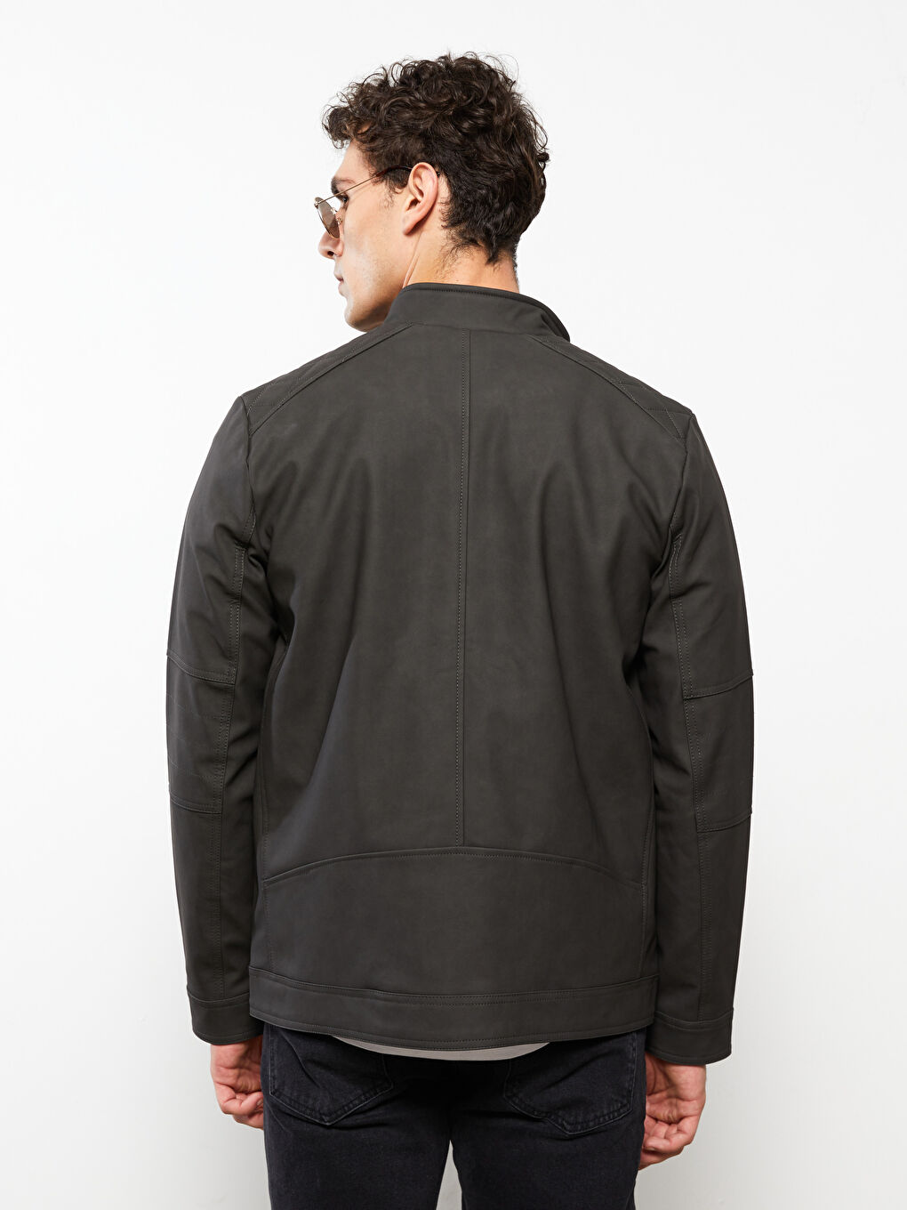 Standard Fit Collared Neck Men's Leather Look Coat-4