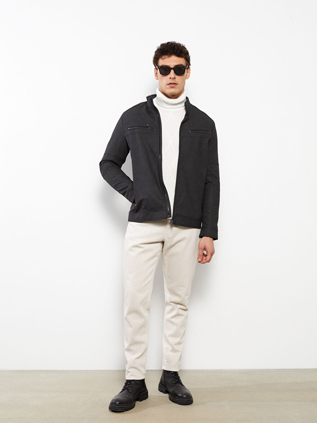 Manteau en Similicuir à Col Chemise pour Hommes Coupe Standard