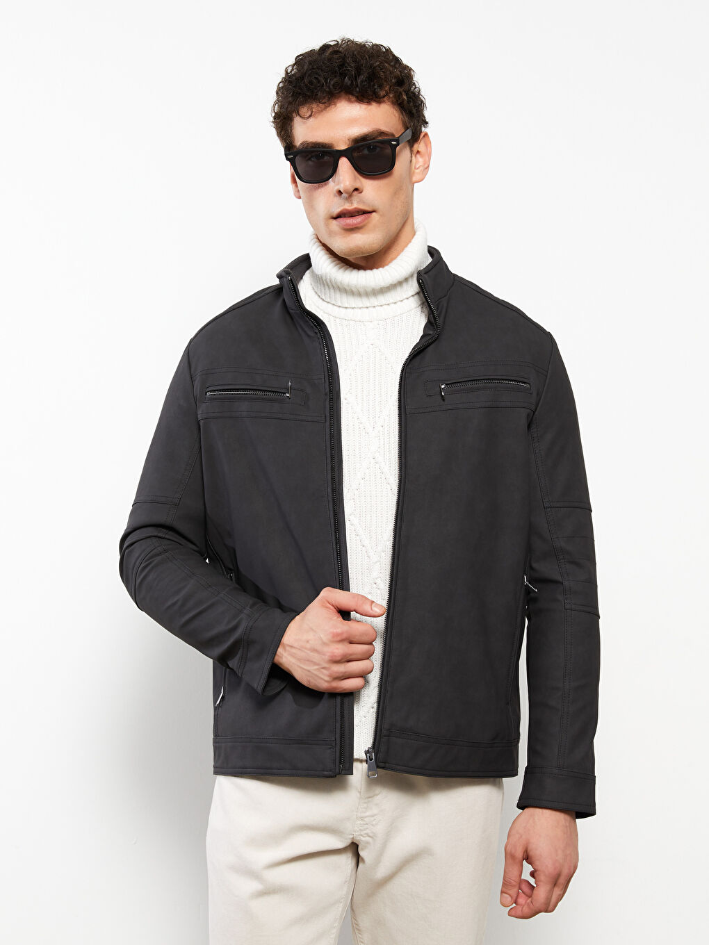 Manteau en Similicuir à Col Chemise pour Hommes Coupe Standard-1