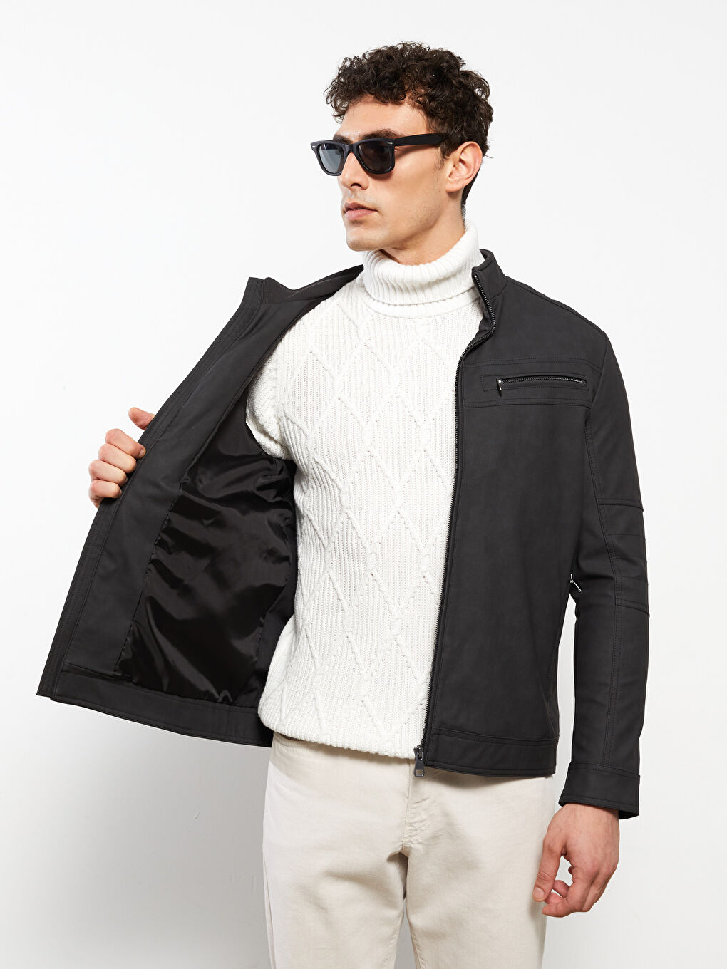 Manteau en Similicuir à Col Chemise pour Hommes Coupe Standard-2