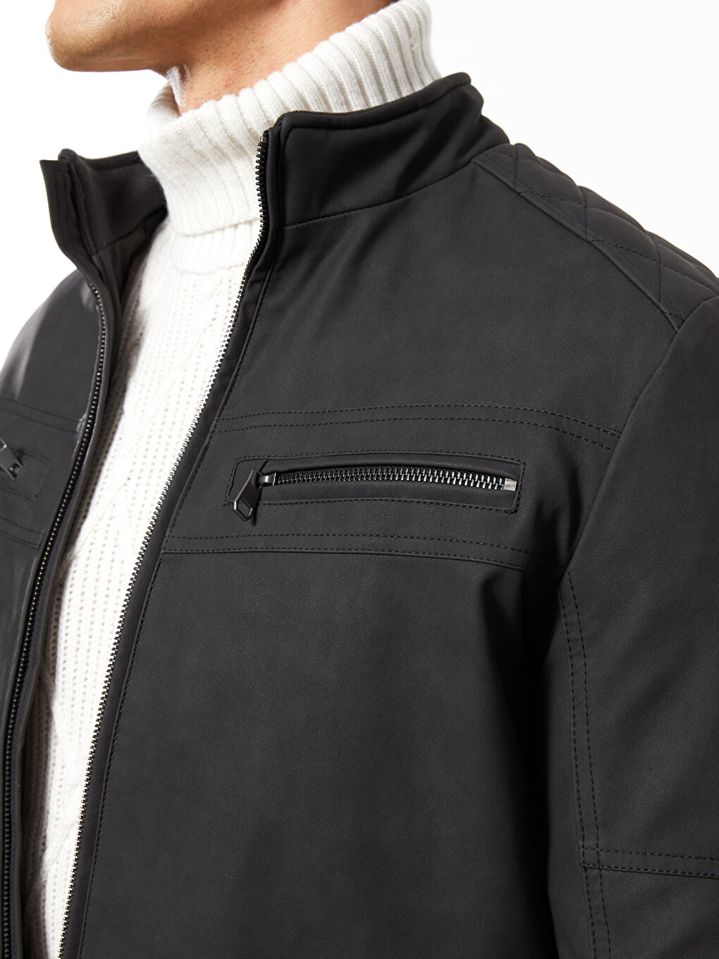 Manteau en Similicuir à Col Chemise pour Hommes Coupe Standard-3