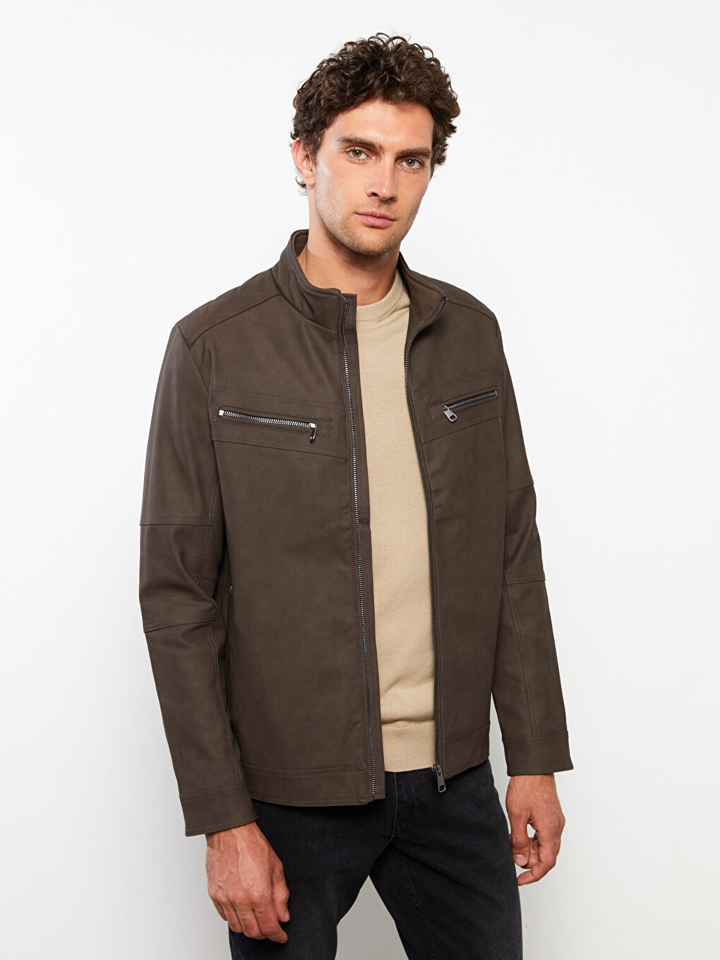 LCWAIKIKI Classic Standard Fit Collared Neck Men's Leather Look Coat -W20916Z8-DFV