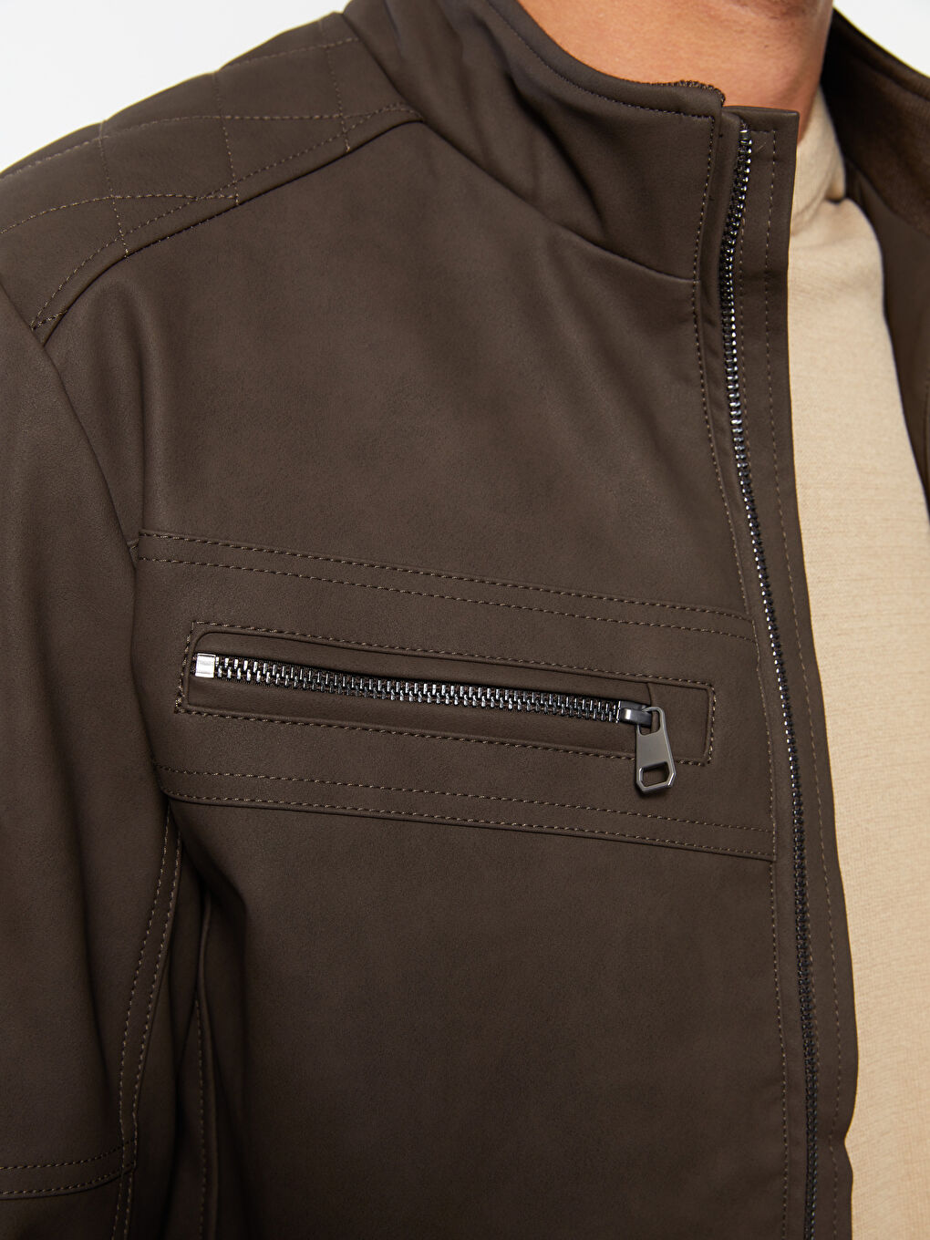 LCWAIKIKI Classic Standard Fit Collared Neck Men's Leather Look Coat -W20916Z8-DFV
