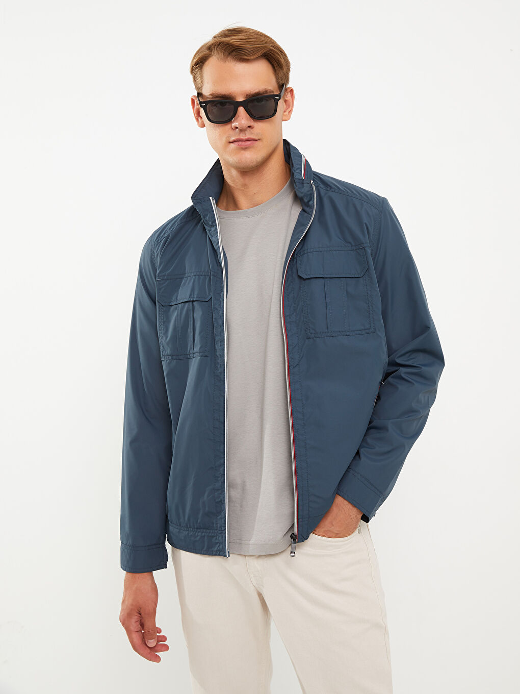 Petrol Standart Kalıp Dik Yaka Erkek Mont