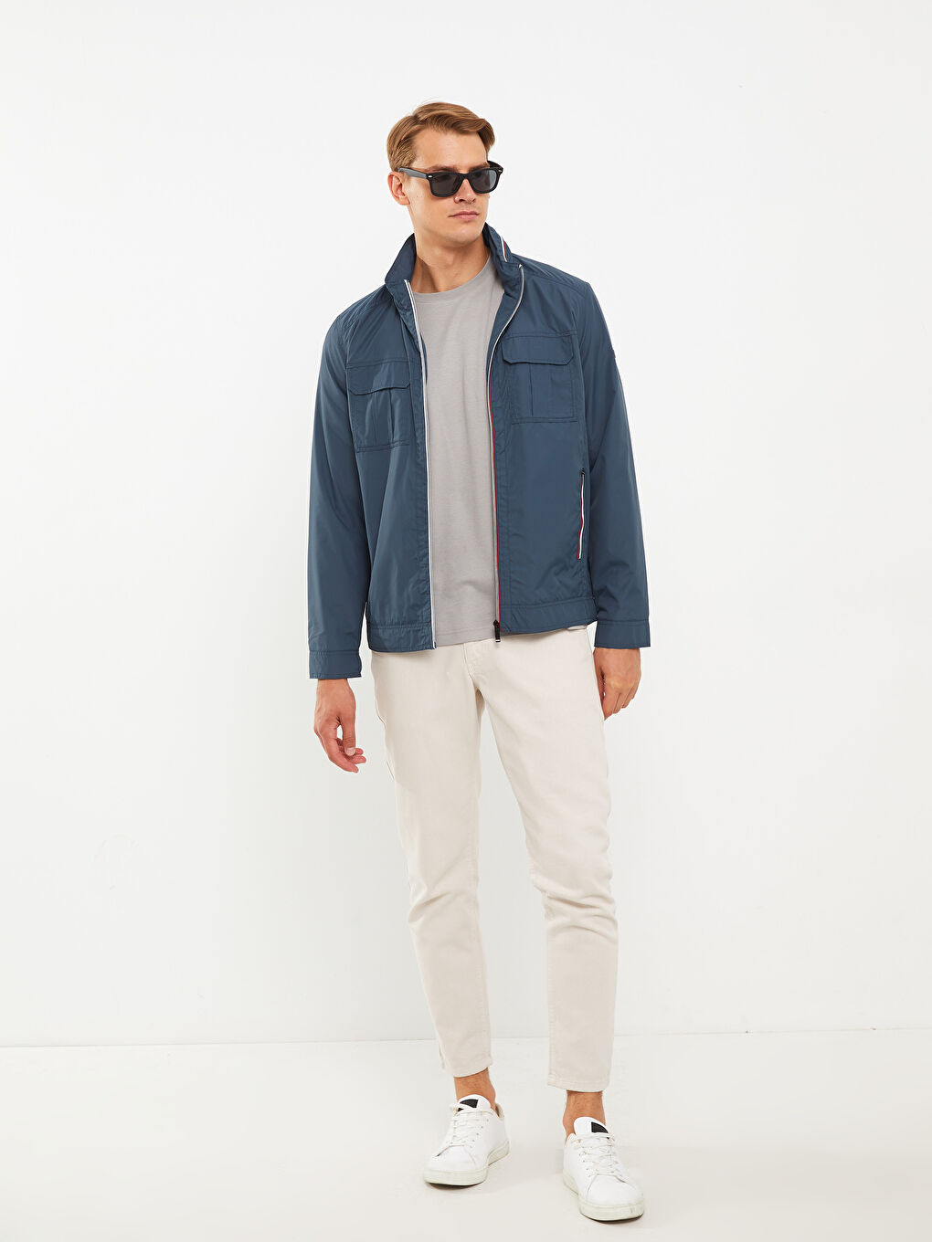 Petrol Standart Kalıp Dik Yaka Erkek Mont-1