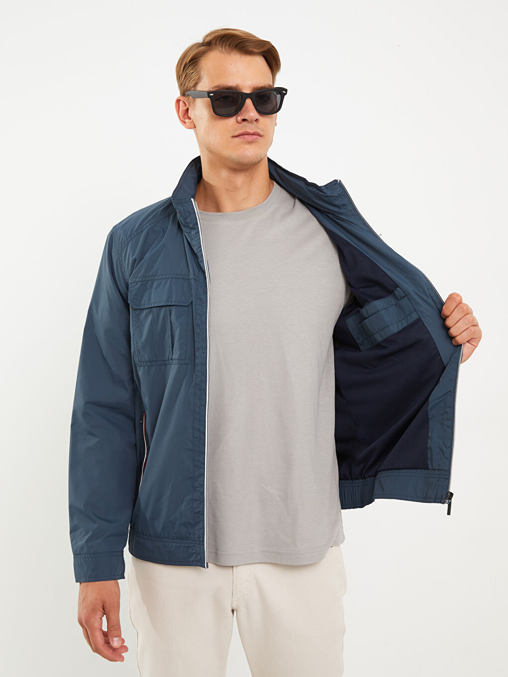 Petrol Standart Kalıp Dik Yaka Erkek Mont-2