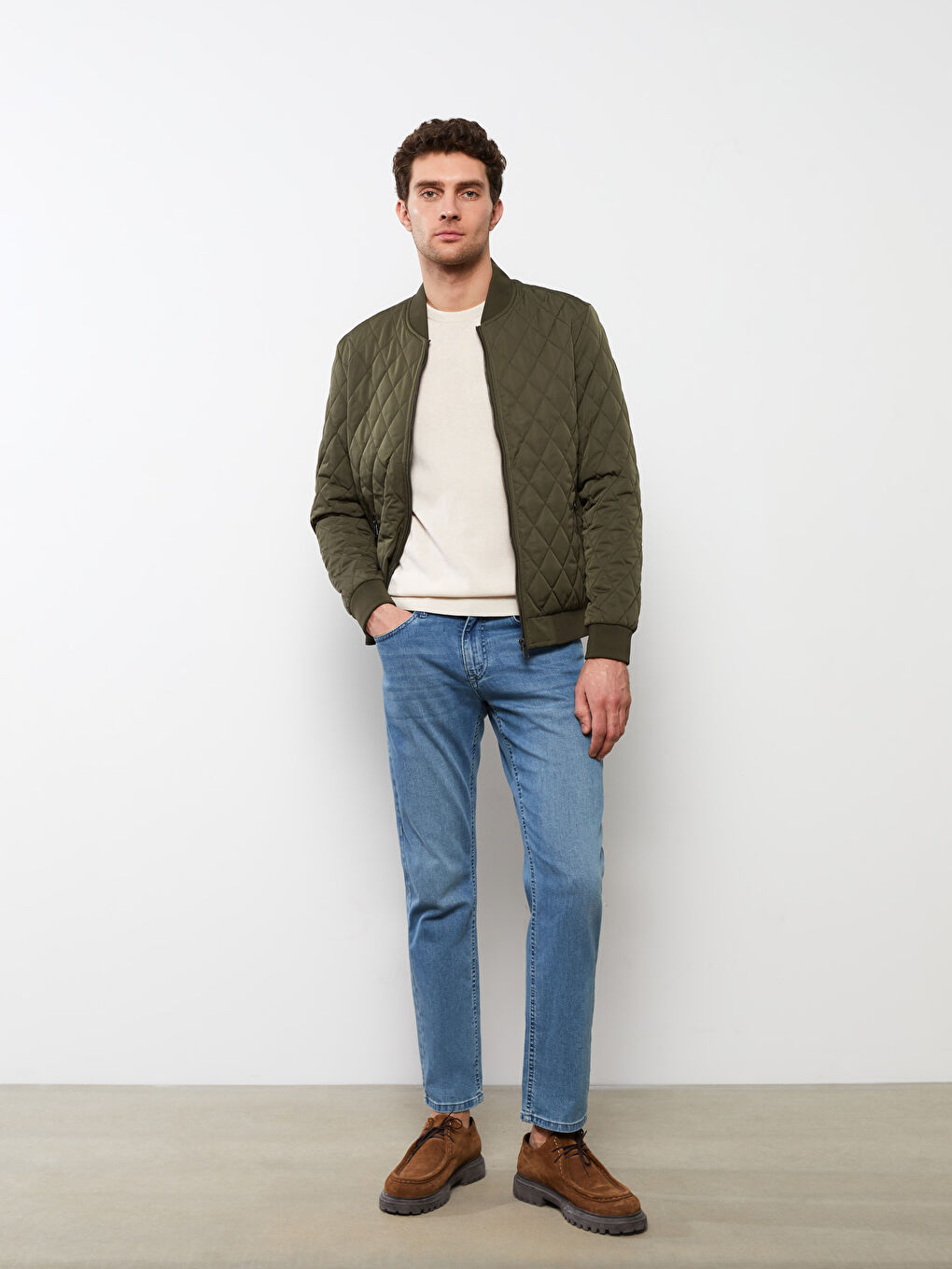 Haki Standart Kalıp Kolej Yaka Erkek Şişme Mont