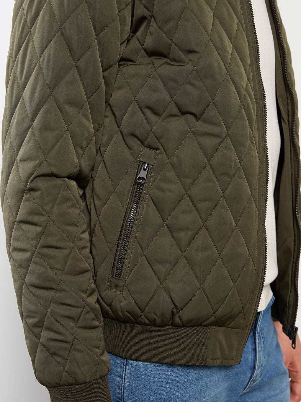 Haki Standart Kalıp Kolej Yaka Erkek Şişme Mont-3