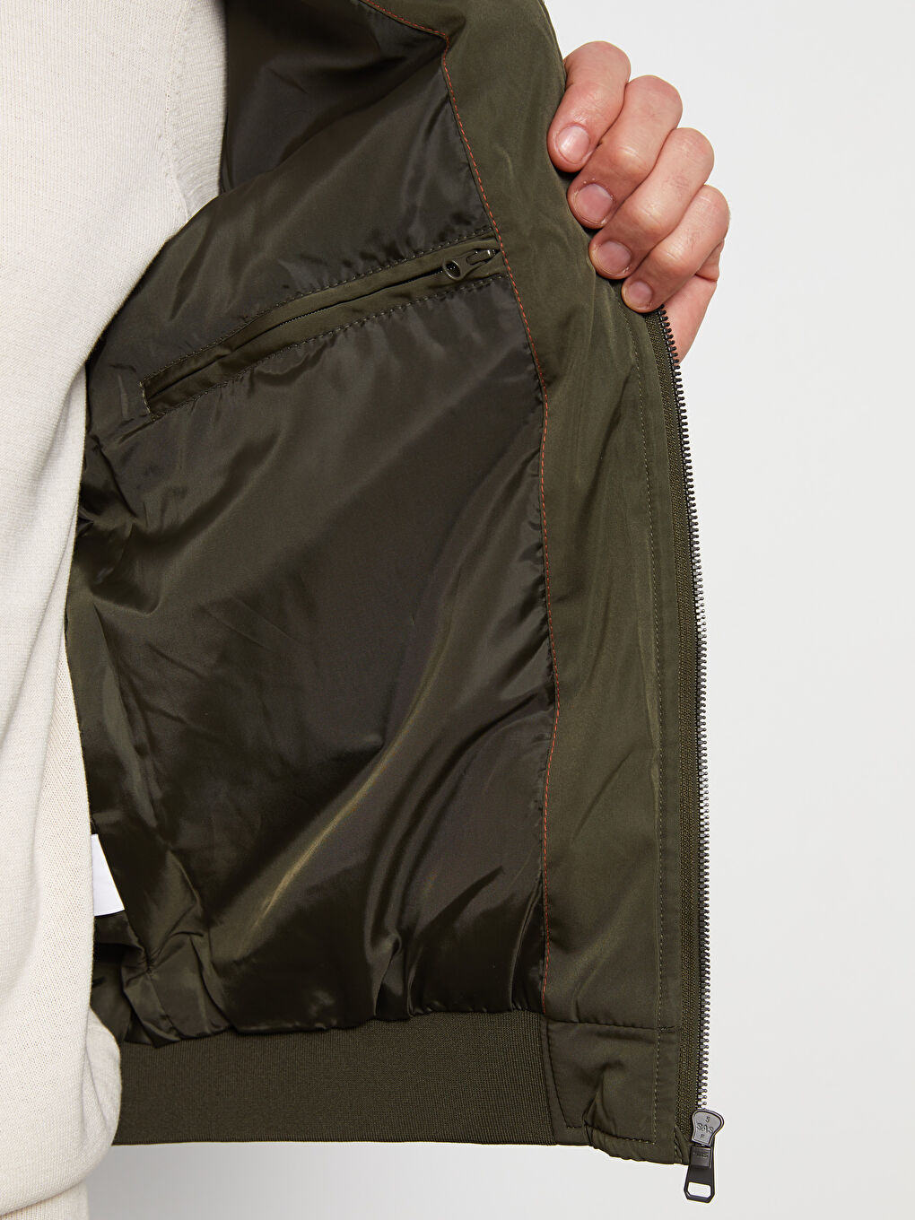 Haki Standart Kalıp Kolej Yaka Erkek Şişme Mont-4