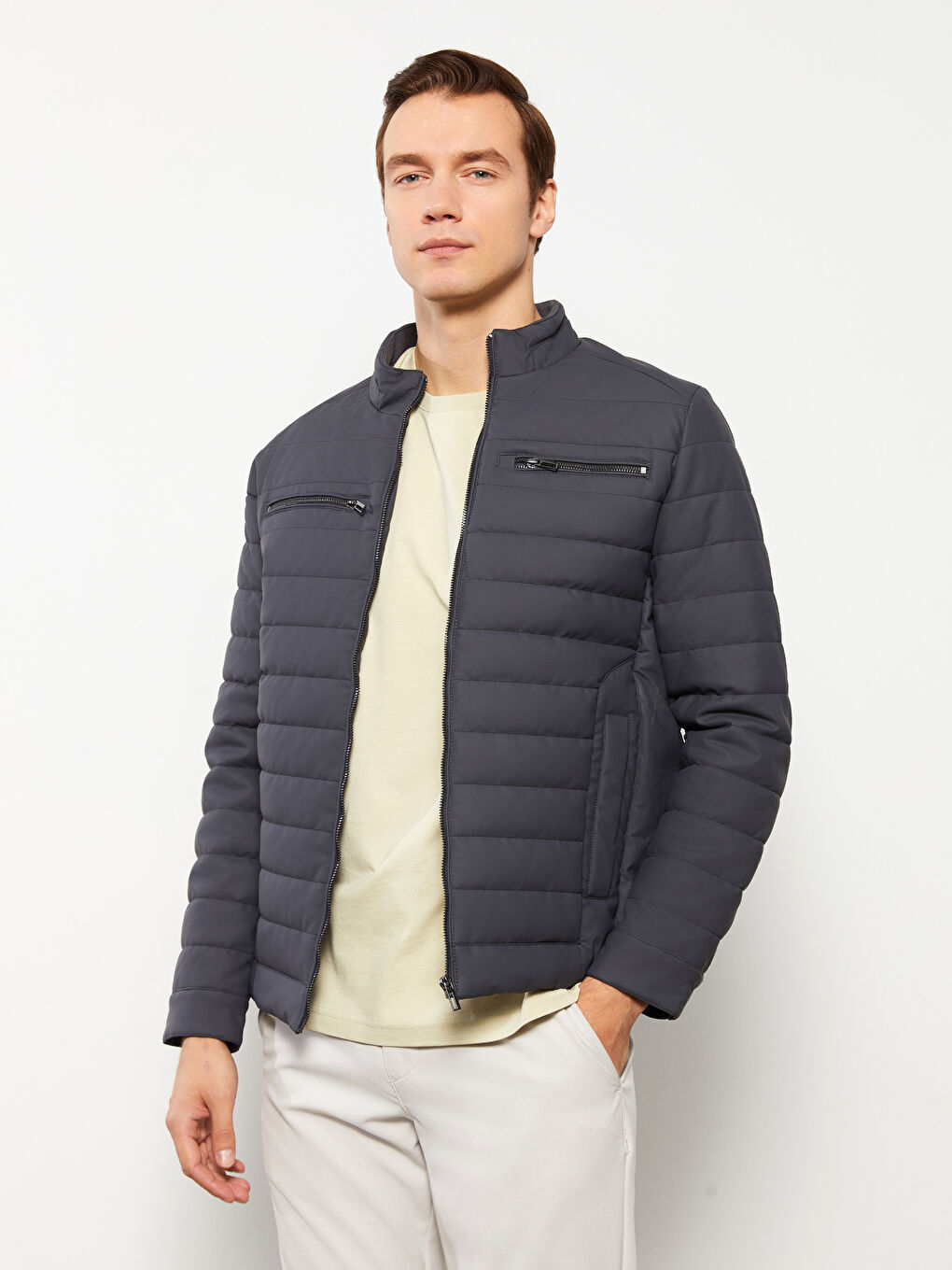 Standard Fit Collared Neck Men's Leather Look Coat