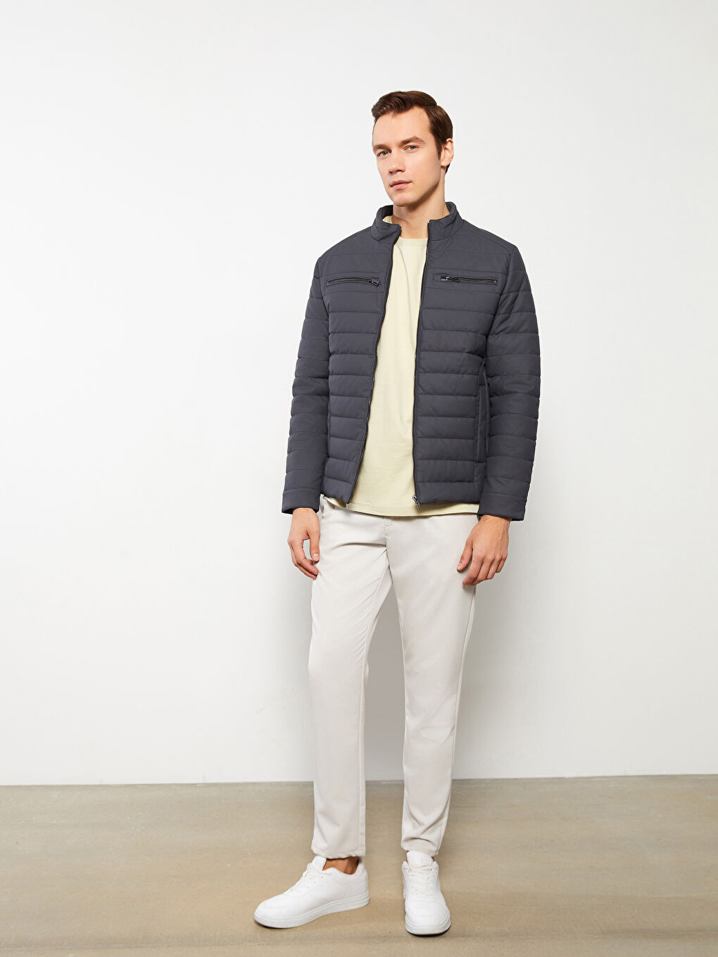 Standard Fit Collared Neck Men's Leather Look Coat-1