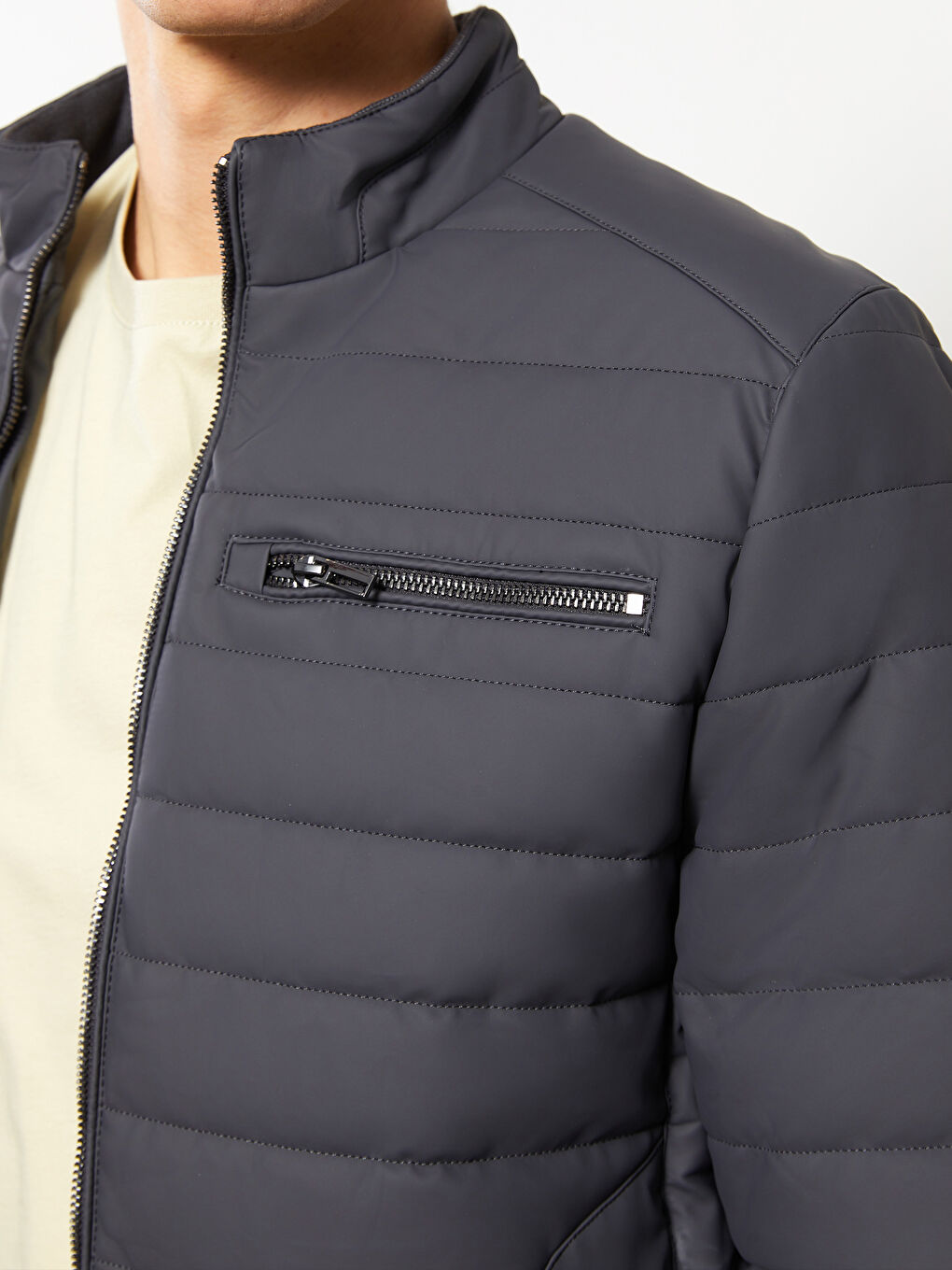 Standard Fit Collared Neck Men's Leather Look Coat-2