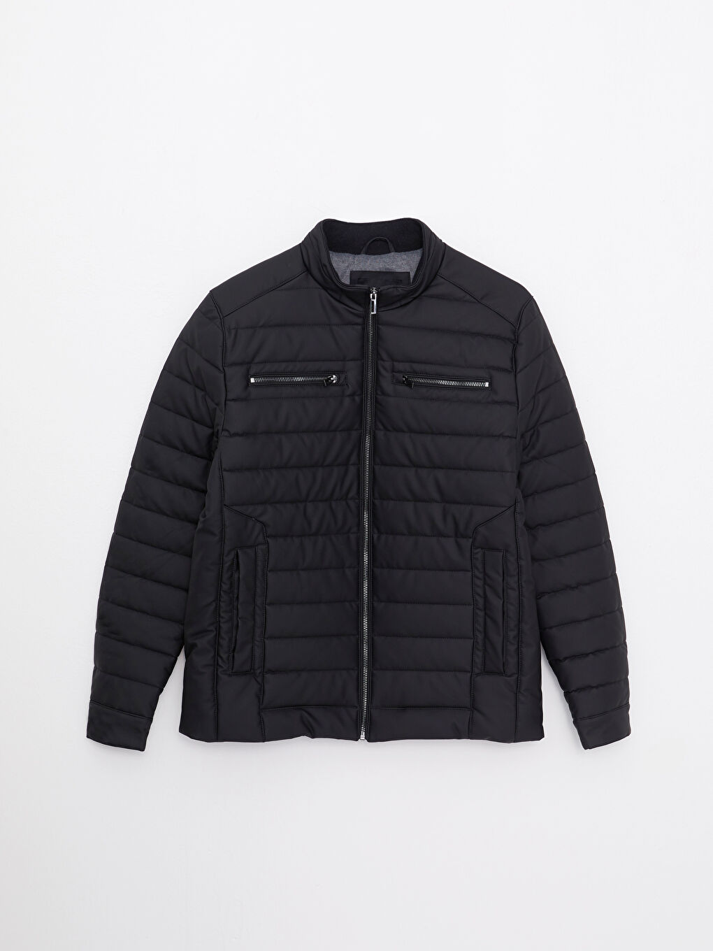 სტანდარტული მორგების საყელოიანი მამაკაცის ტყავის იმიტაციის ქურთუკი-5