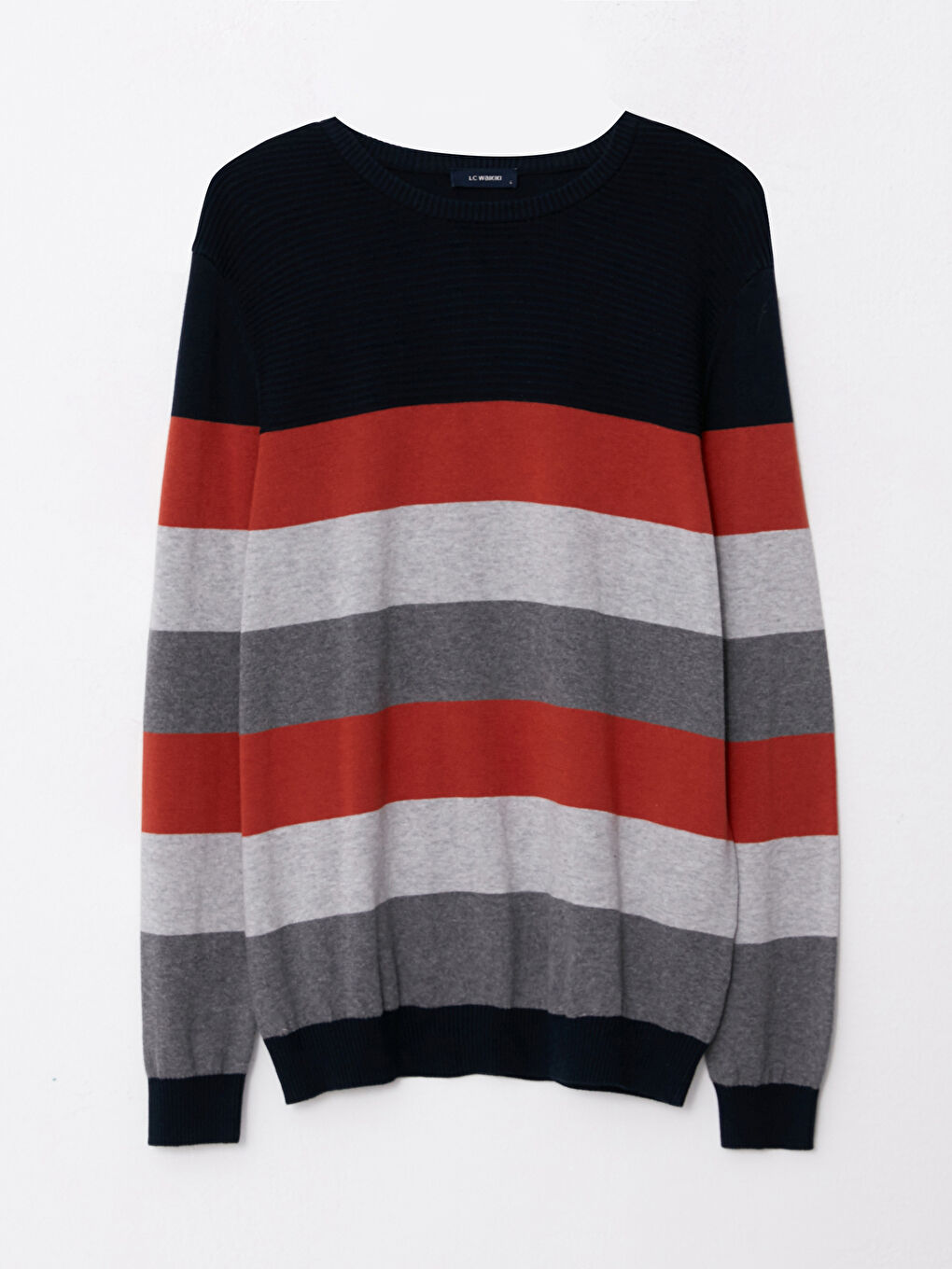 Crew Neck Long Sleeve Striped Men's Knitwear Sweater-5