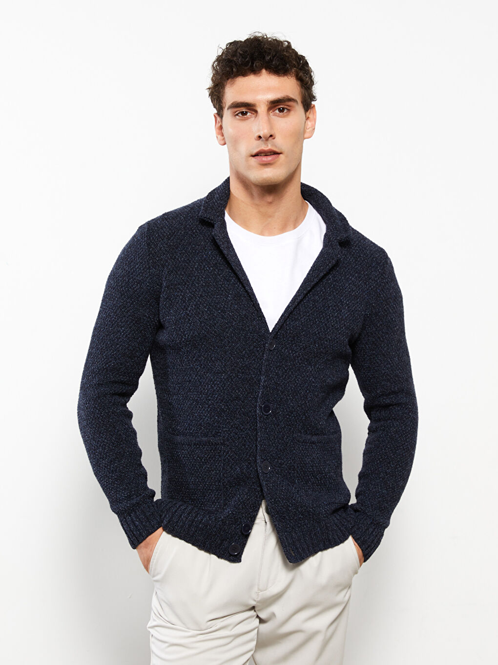 Lacivert Standart Kalıp Uzun Kollu Erkek Triko Hırka