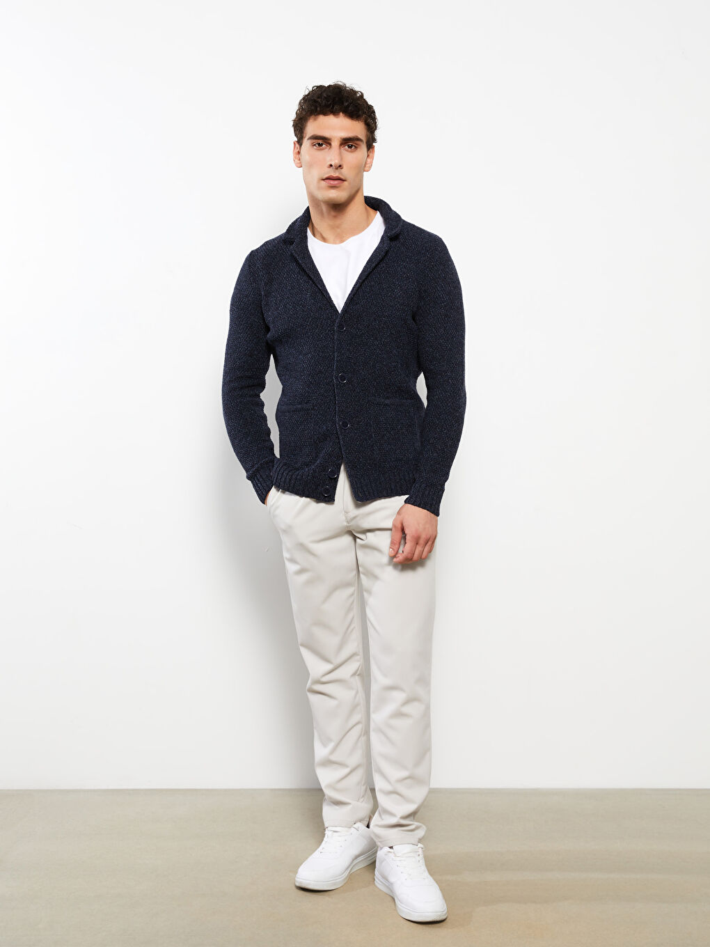 Lacivert Standart Kalıp Uzun Kollu Erkek Triko Hırka-2