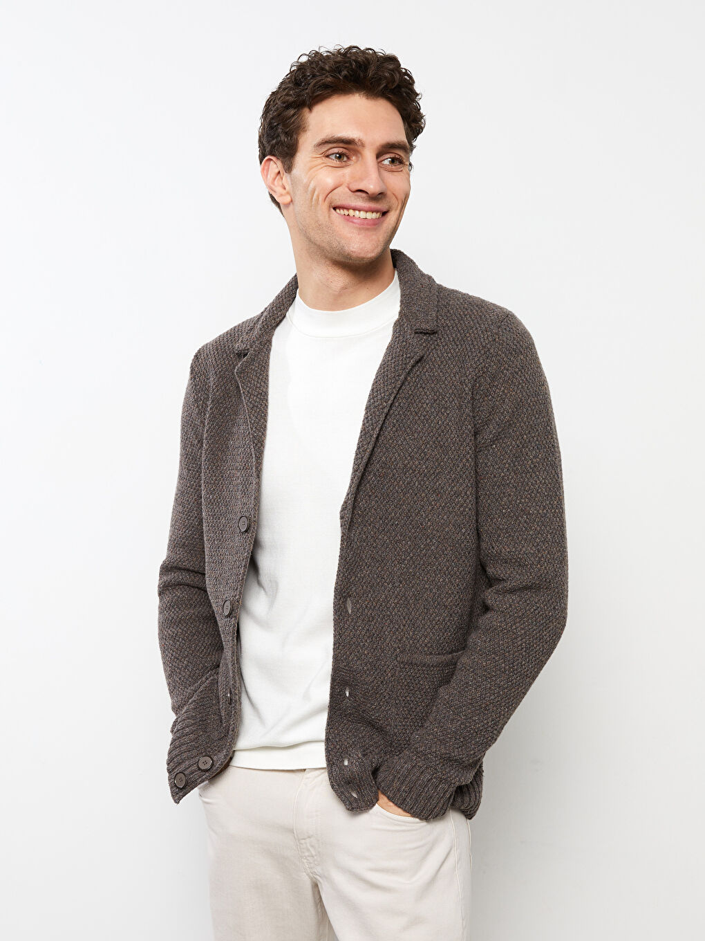 Standard Fit Long Sleeve Men's Tricot Cardigan-1