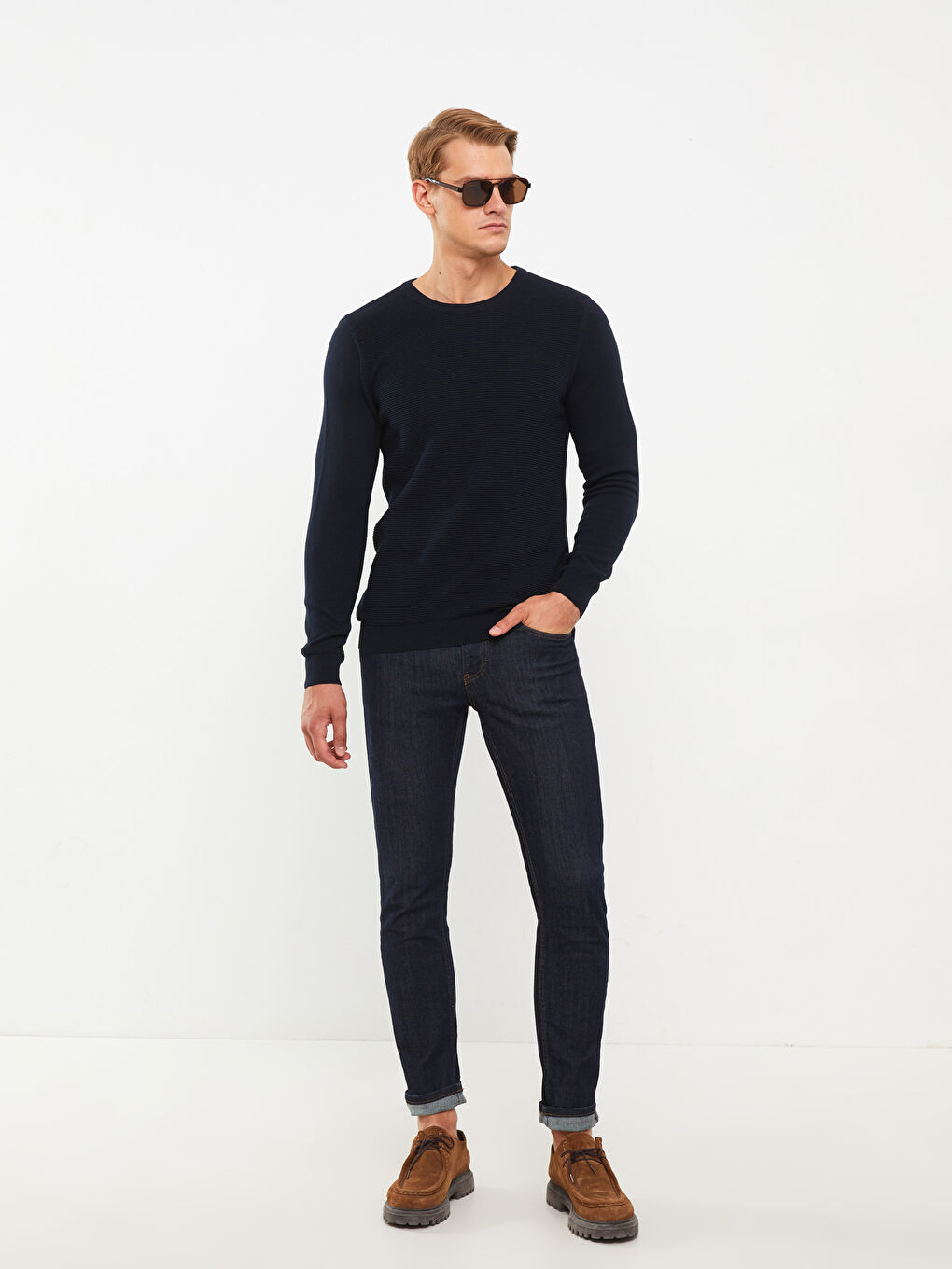 Rundhalsausschnitt Langarm Herren Strickpullover